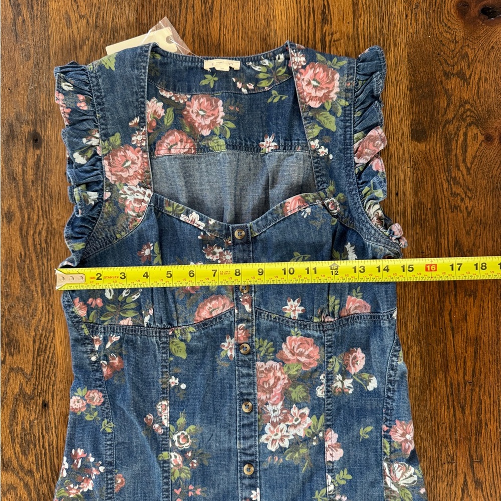Anthropologie Pilcro Ruffled Denim Sweetheart Denim Dress - Picture 6 of 8